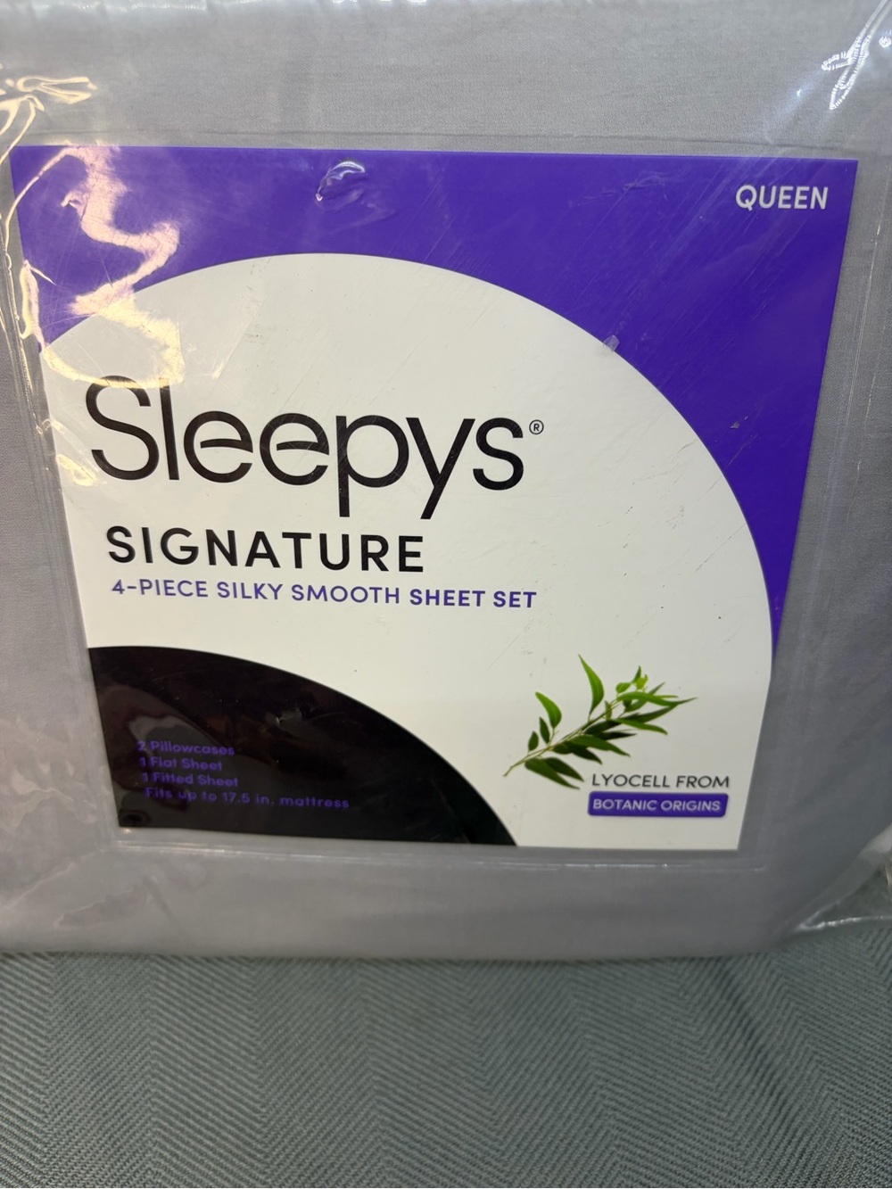 NWT sleepys signature, 4 piece queen sheet set from botanic origins gray